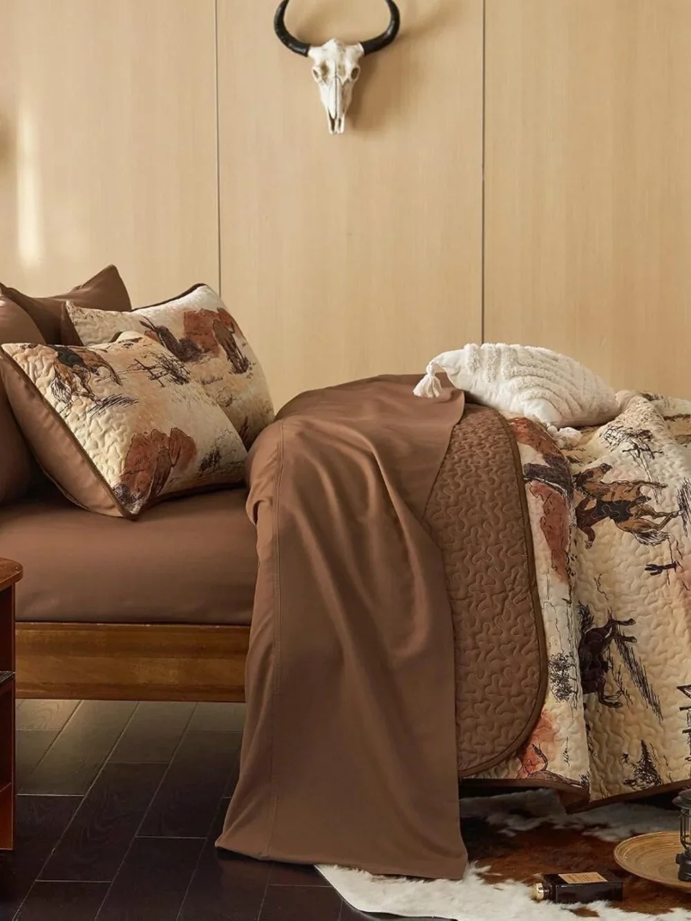 Southwestern Cowboy Quilt Set Rustic Ochre Brown Bedspread